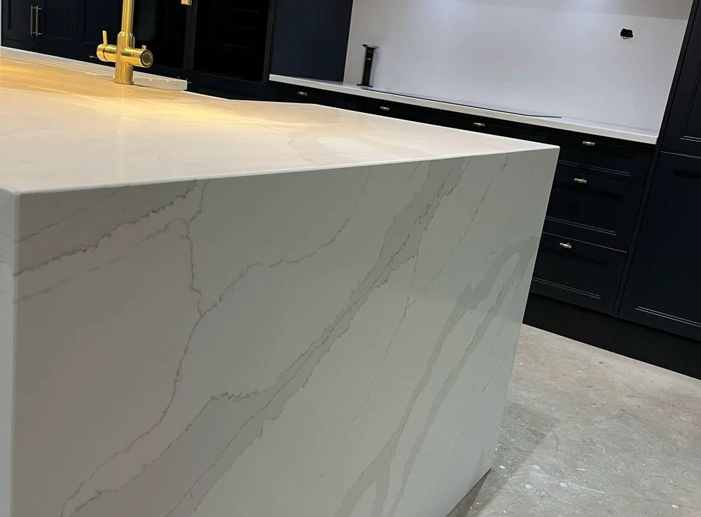 A mitred waterfall island fitted on the Harrow project